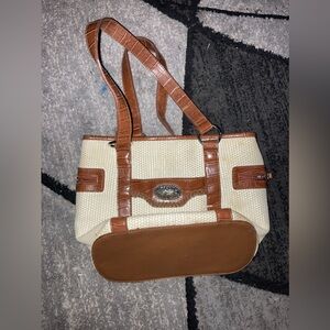 Brown Creamy leather knitted satchel